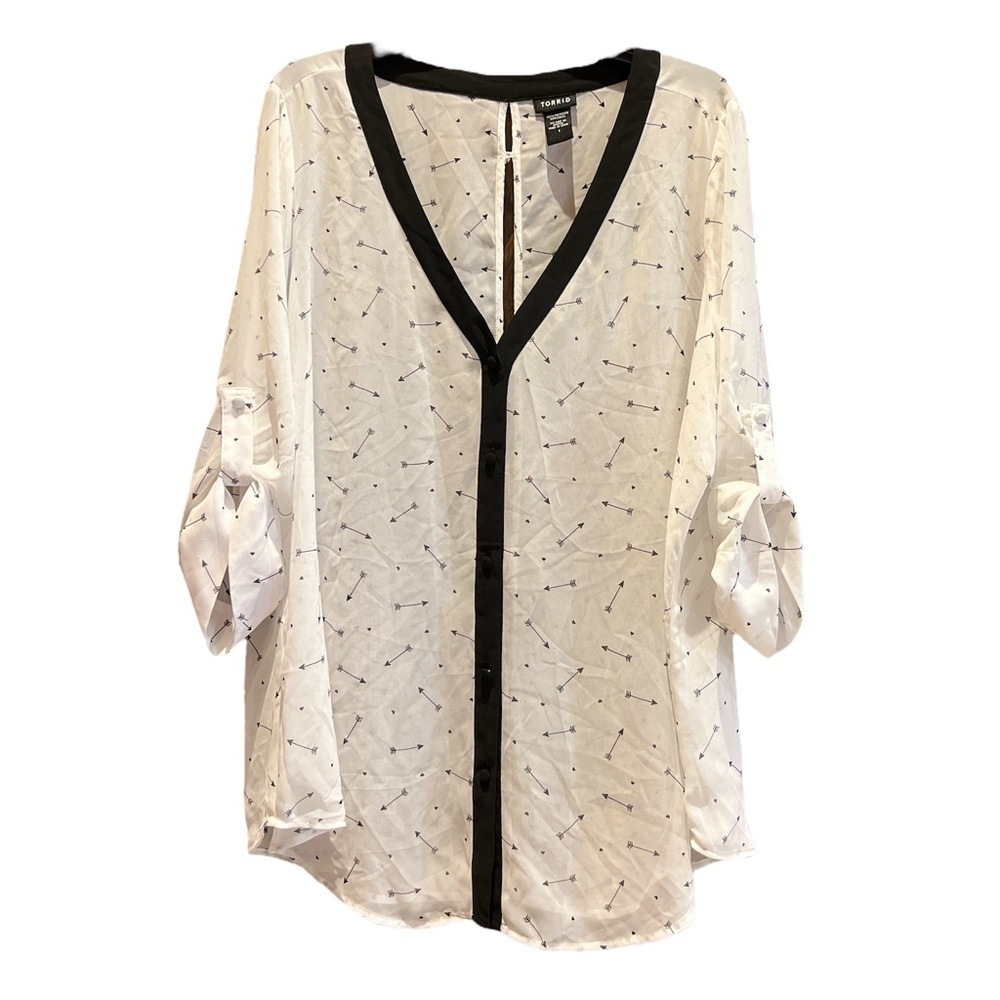Torrid HEART & ARROW CHIFFON TOP BLOUSE Black And WHITE SZ 1X